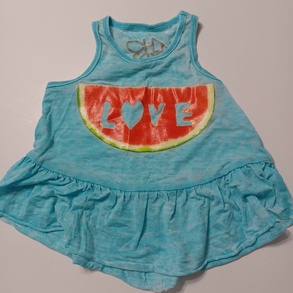 Chaser Girls 3T Shirt Blue Watermelon Scoop Neck Razor Back Cotton Blend Burnout